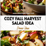 Close-up of Chopped Fall Harvest Salad with apples, feta, and greens served as an Autumn Entree Recipe.